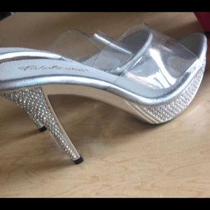 New silver heels with rhinestones